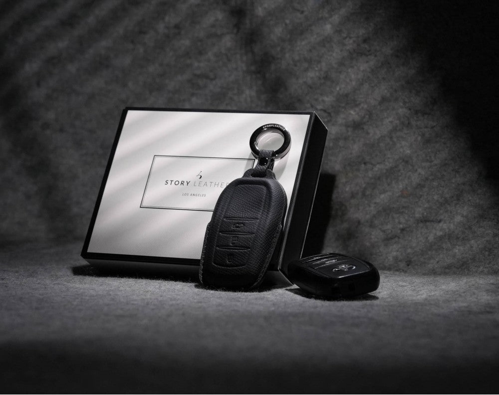 Black Leather Key Cover for Toyota Smart Key (Style R3)