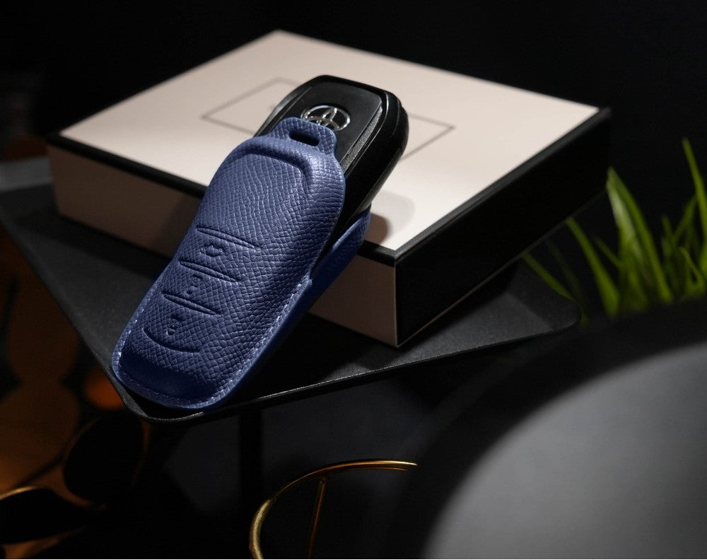 Blue Leather Key Cover for Toyota Smart Key (Style R3)