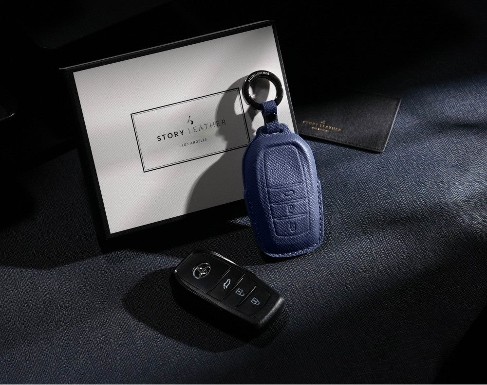 Blue Leather Key Cover for Toyota Smart Key (Style R3)