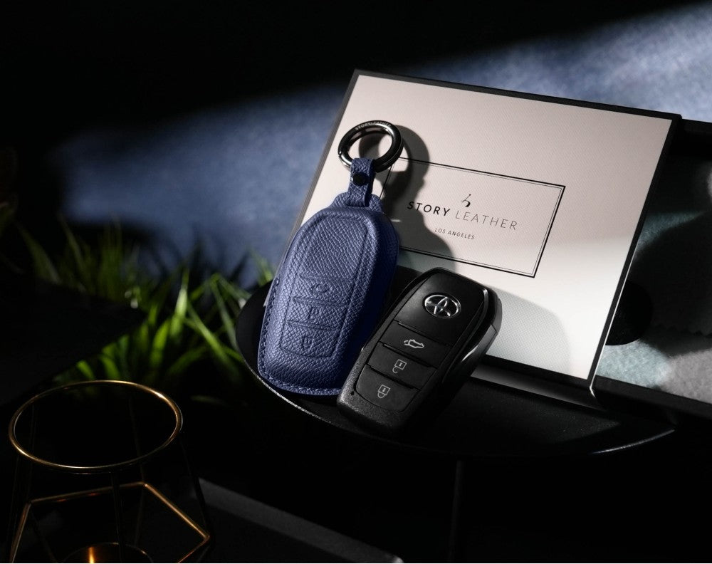 Blue Leather Key Cover for Toyota Smart Key (Style R3)