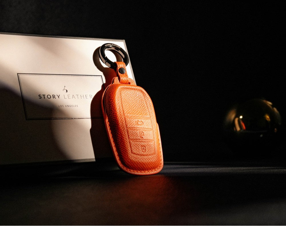 Orange Leather Key Cover for Toyota Smart Key (Style R3)
