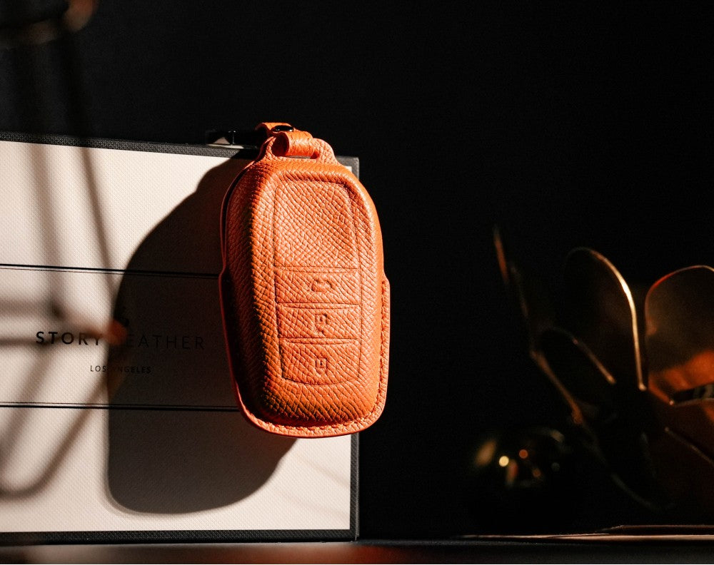 Orange Leather Key Cover for Toyota Smart Key (Style R3)