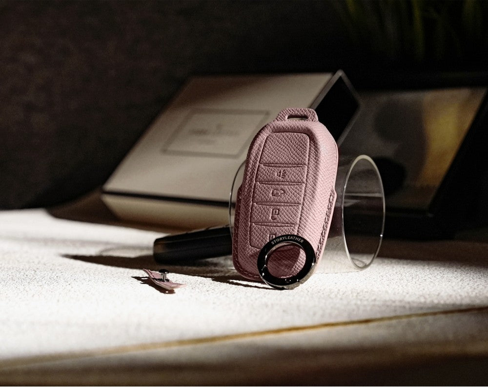 Pink Leather Key Cover for Toyota Smart Key (Style R4)