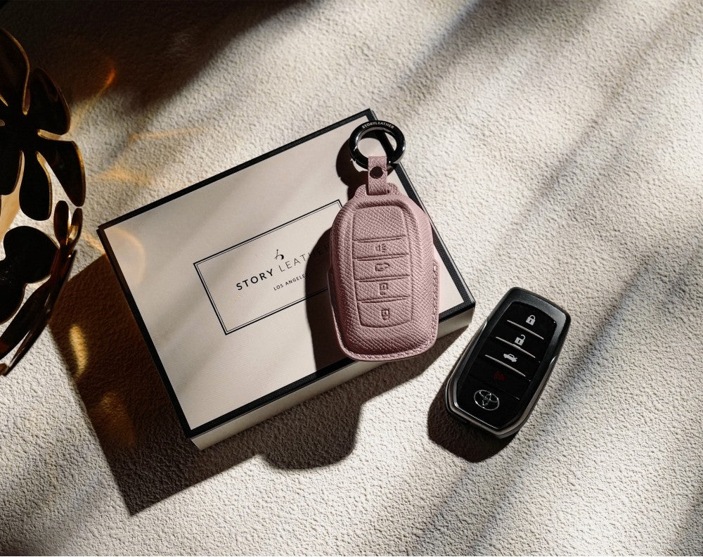 Pink Leather Key Cover for Toyota Smart Key (Style R4)