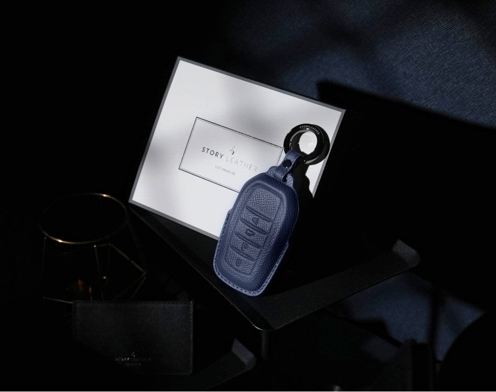Blue Leather Key Cover for Toyota Smart Key (Style R4)
