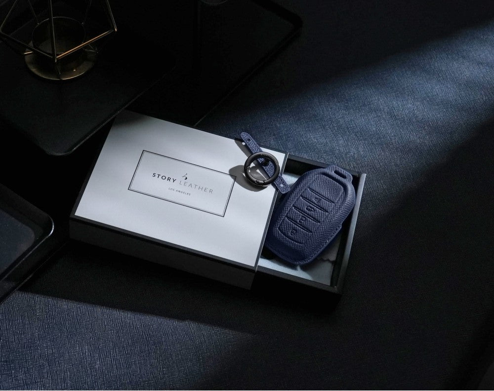 Blue Leather Key Cover for Toyota Smart Key (Style R4)