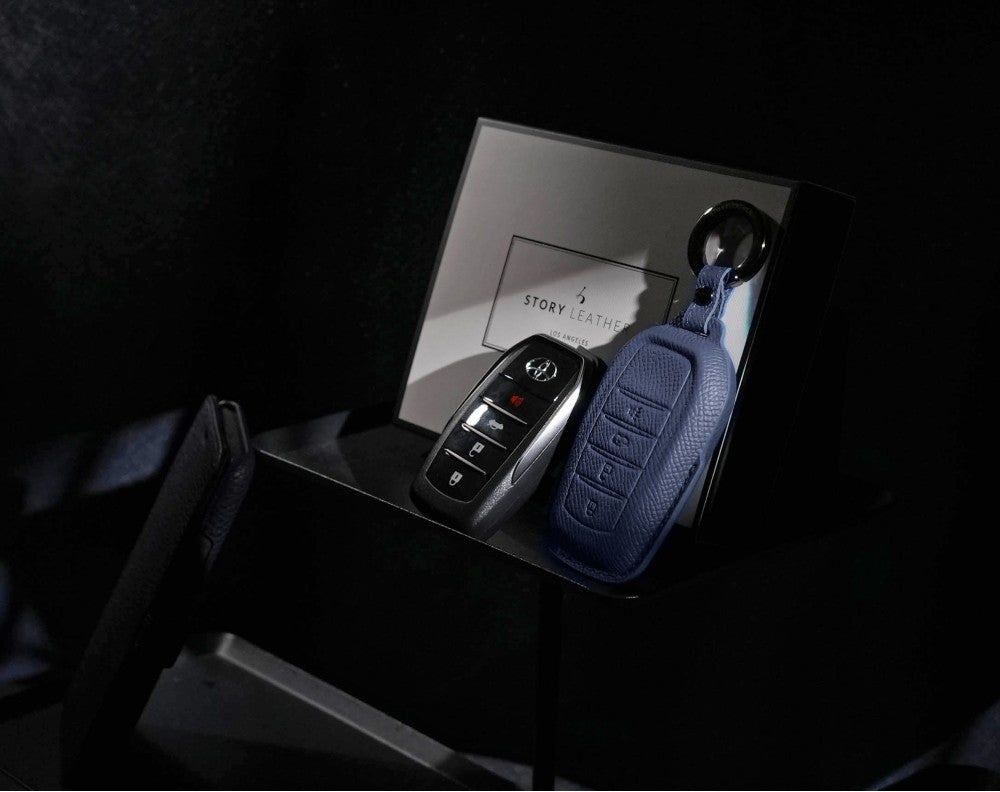 Blue Leather Key Cover for Toyota Smart Key (Style R4)