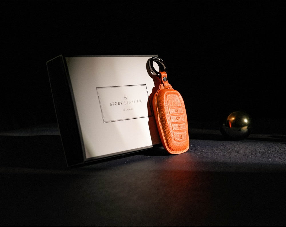 Orange Leather Key Cover for Toyota Smart Key (Style R4)