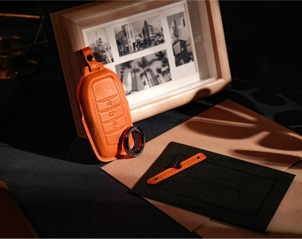 Orange Leather Key Cover for Toyota Smart Key (Style R4)