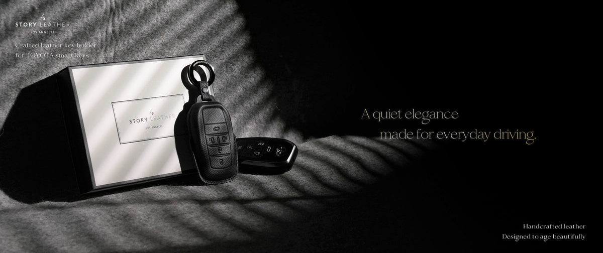 Black Leather Key Cover for Toyota Smart Key (Style R5)