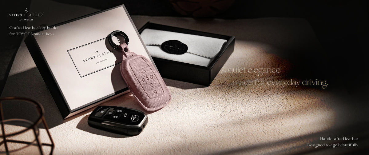 Pink Leather Key Cover for Toyota Smart Key (Style R5)