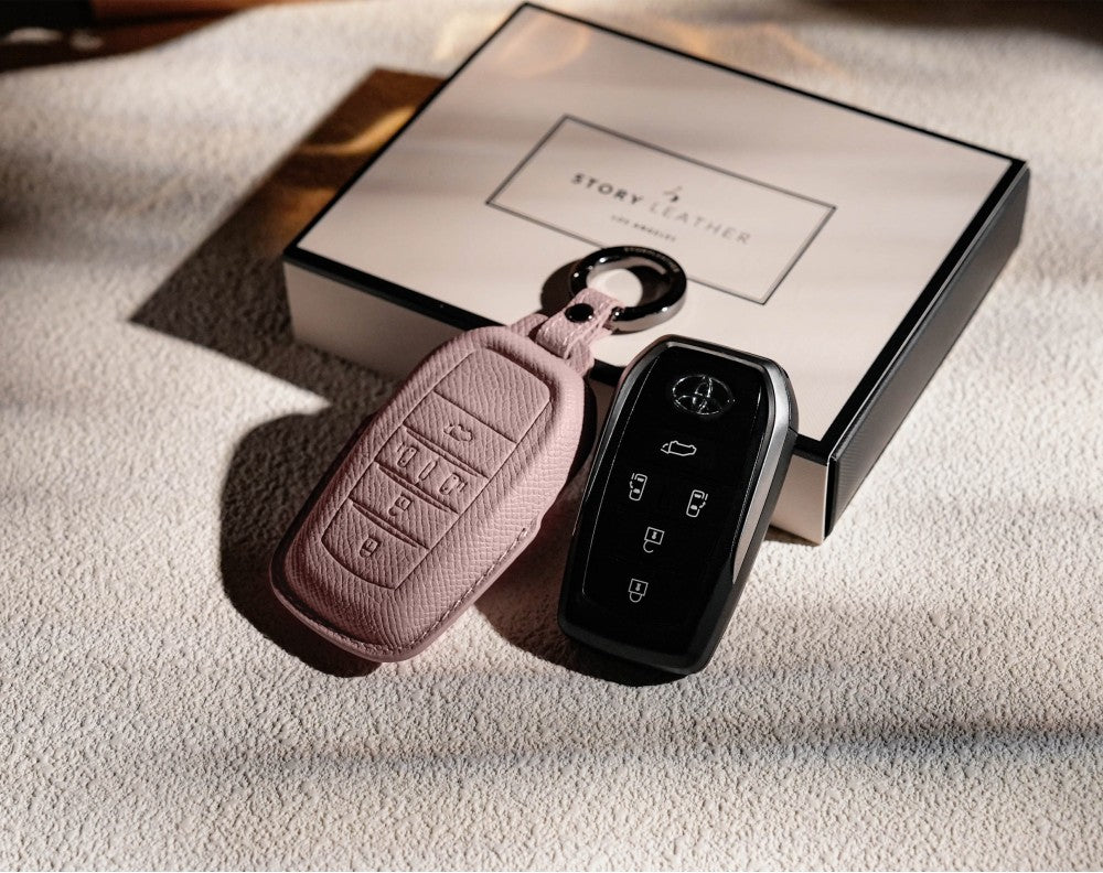 Pink Leather Key Cover for Toyota Smart Key (Style R5)