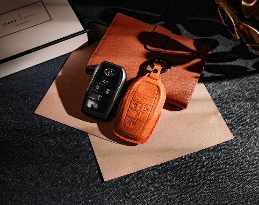 Orange Leather Key Cover for Toyota Smart Key (Style R5)