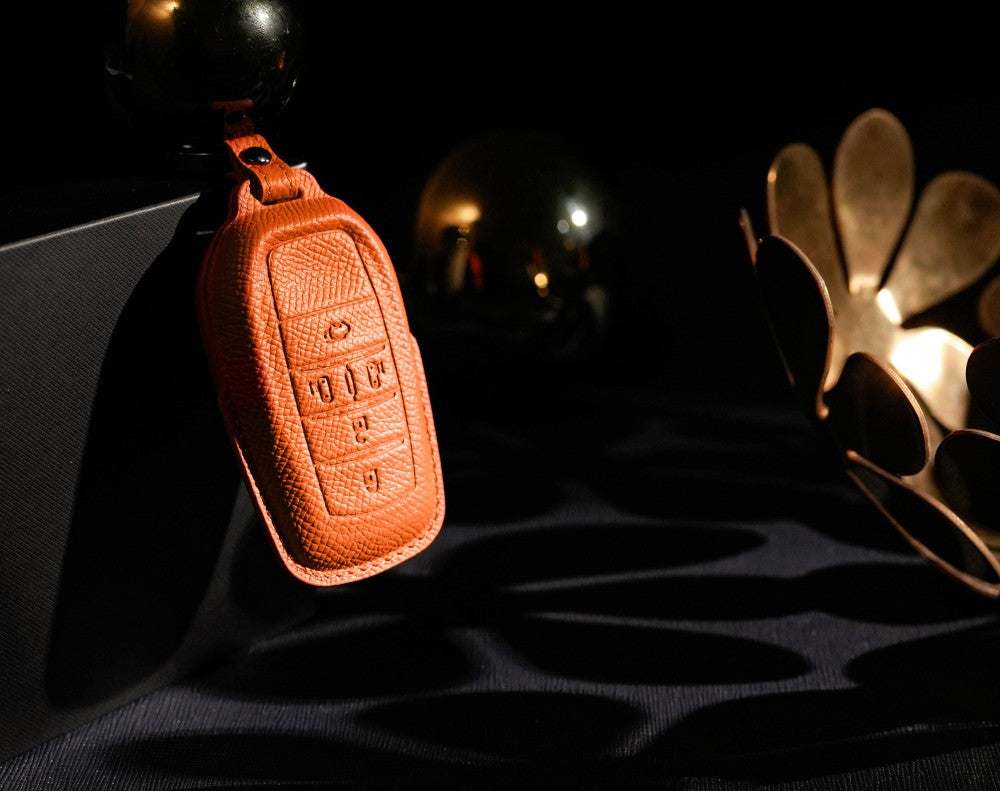 Orange Leather Key Cover for Toyota Smart Key (Style R5)