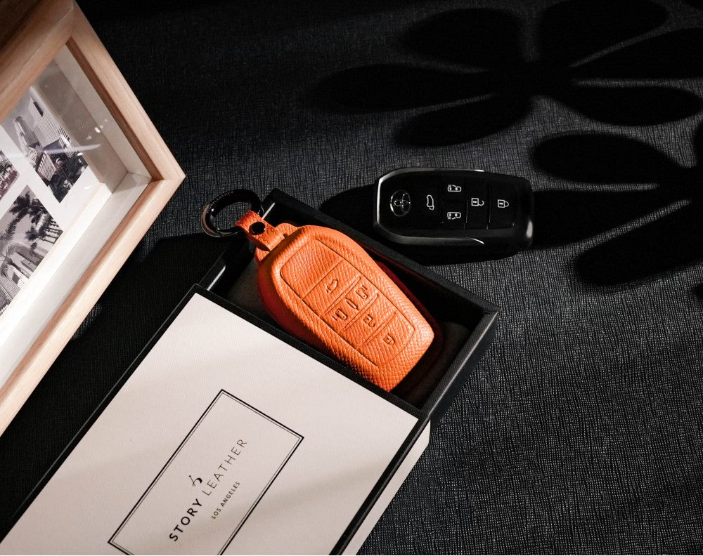 Orange Leather Key Cover for Toyota Smart Key (Style R5)