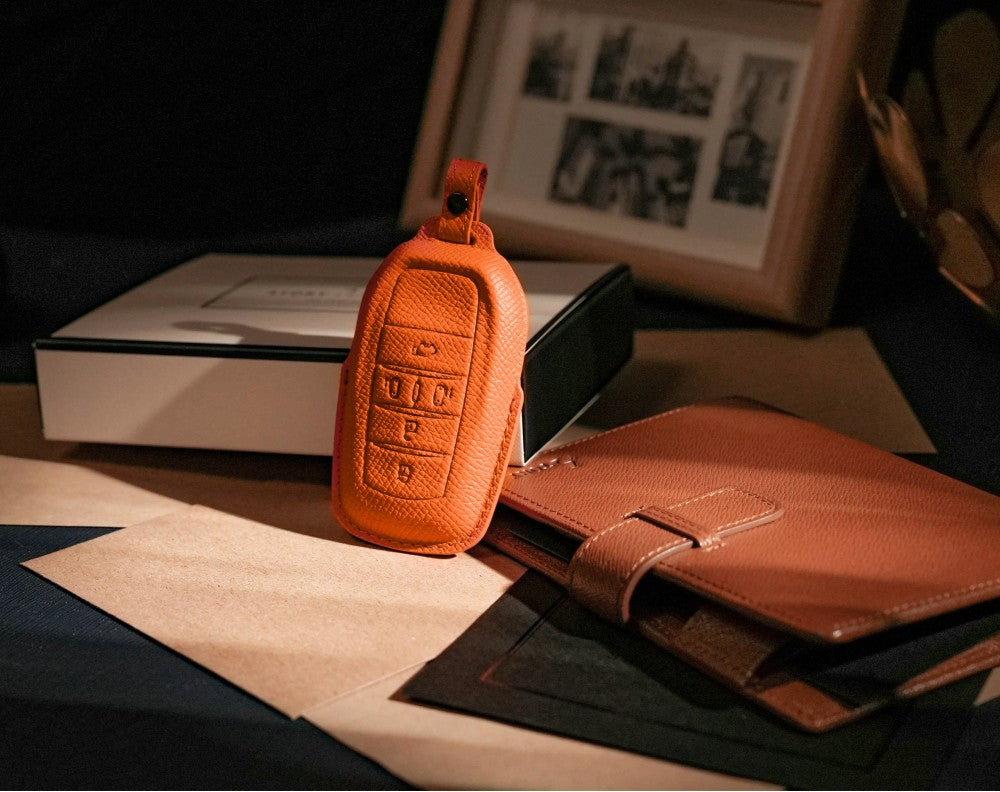 Orange Leather Key Cover for Toyota Smart Key (Style R5)