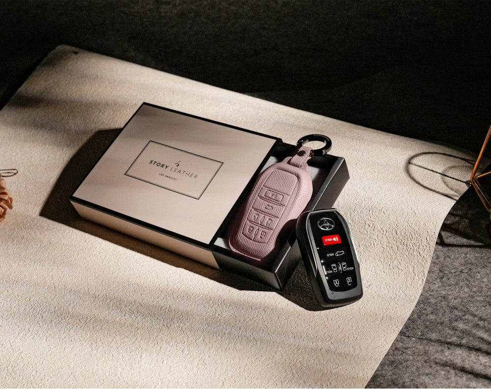 Pink Leather Key Cover for Toyota Smart Key (Style R6)