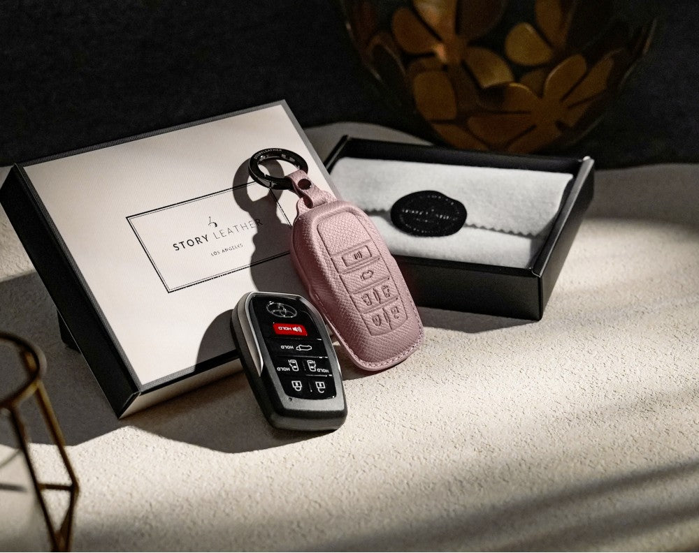 Pink Leather Key Cover for Toyota Smart Key (Style R6)