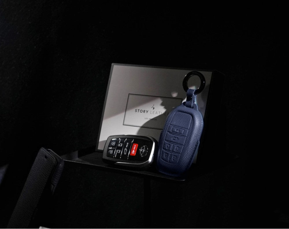 Blue Leather Key Cover for Toyota Smart Key (Style R6)