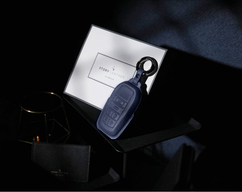 Blue Leather Key Cover for Toyota Smart Key (Style R6)