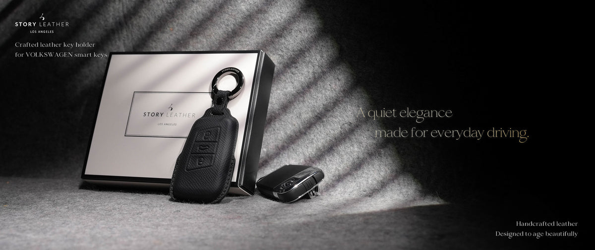 Black Leather Key Cover for Volkswagen & Skoda Smart Key (Style R3)