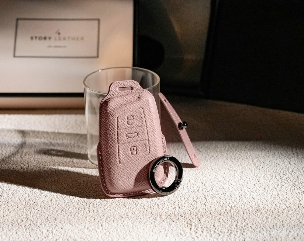 Pink Leather Key Cover for Volkswagen & Skoda Smart Key (Style R3)