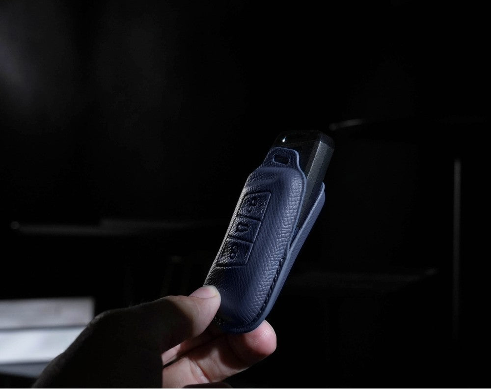 Blue Leather Key Cover for Volkswagen & Skoda Smart Key (Style R3)
