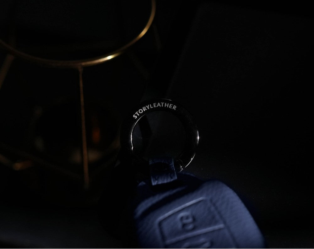 Blue Leather Key Cover for Volkswagen & Skoda Smart Key (Style R3)