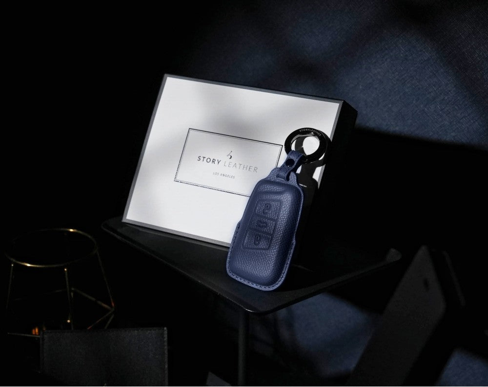 Blue Leather Key Cover for Volkswagen & Skoda Smart Key (Style R3)