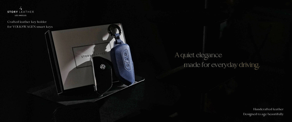 Blue Leather Key Cover for Volkswagen & Skoda Smart Key (Style T3)