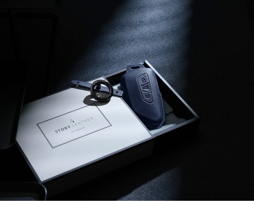 Blue Leather Key Cover for Volkswagen & Skoda Smart Key (Style T3)
