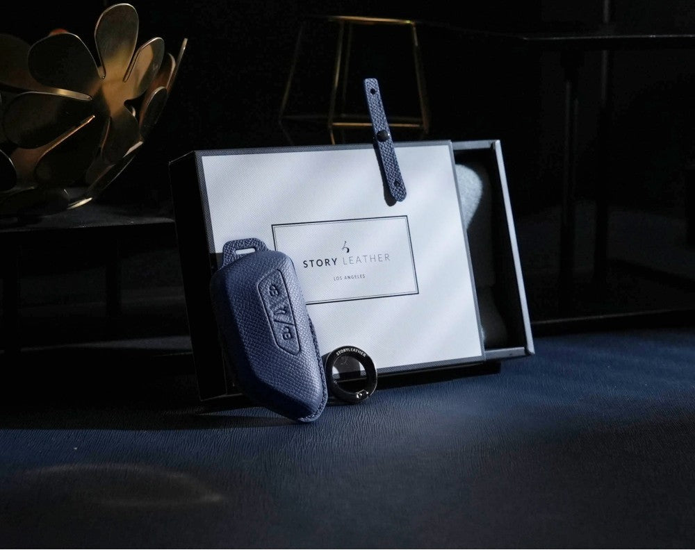 Blue Leather Key Cover for Volkswagen & Skoda Smart Key (Style T3)