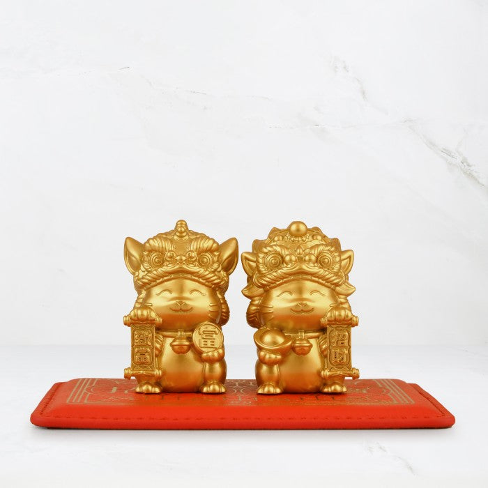 Golden Fortune Duo: Fubaba & Falala – Solid Brass Feng Shui Cats