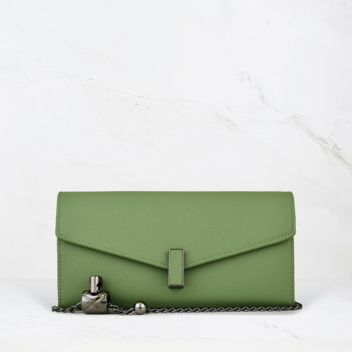 Carina XL v2 Crossbody Clutch - Italian Cross-Hatch in Matcha