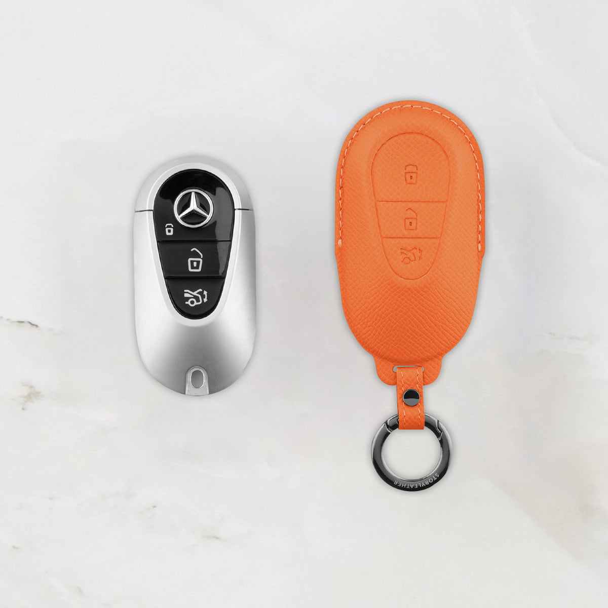 Orange Leather Key Cover for Mercedes-Benz Smart Key (Style O3)
