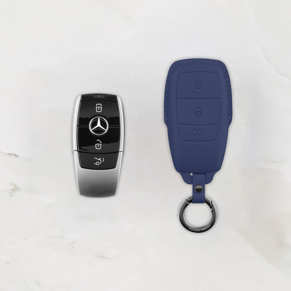 Blue Leather Key Cover for Mercedes-Benz Smart Key (Style R3)