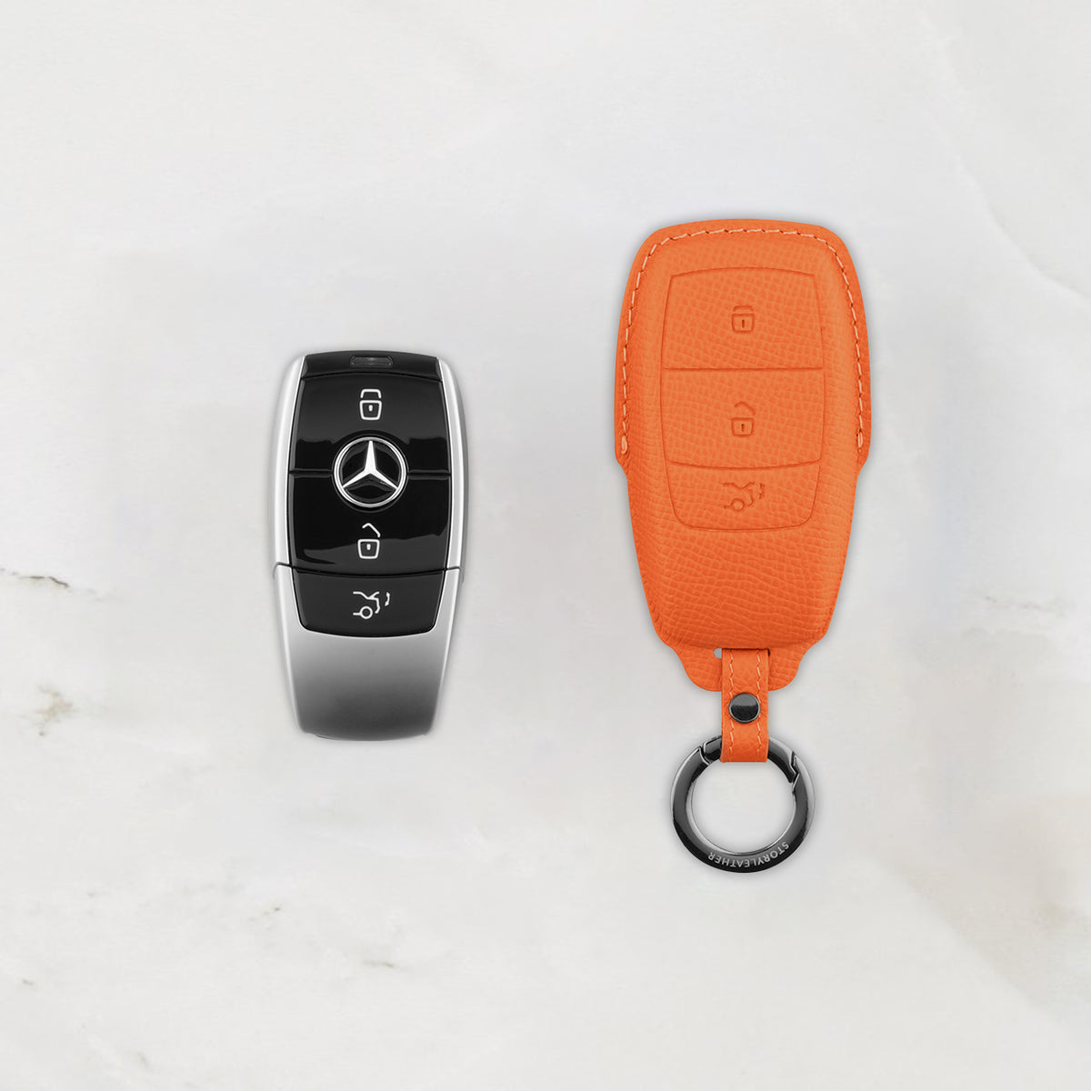 Orange Leather Key Cover for Mercedes-Benz Smart Key (Style R3)