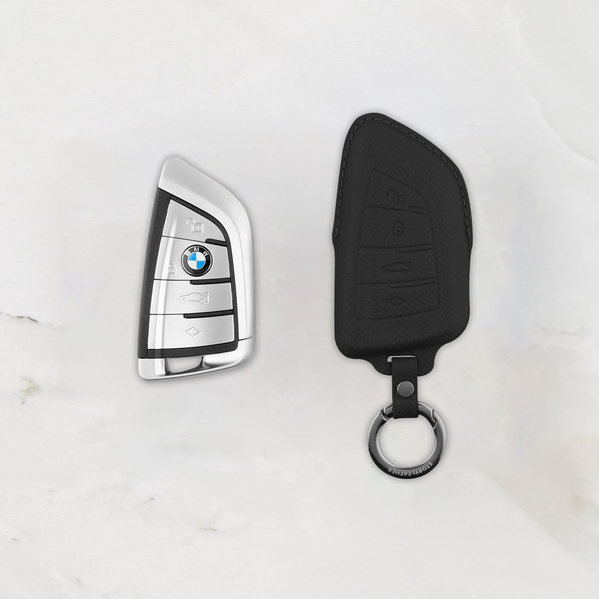 Black Leather Key Cover for BMW Smart Key (Style T4)