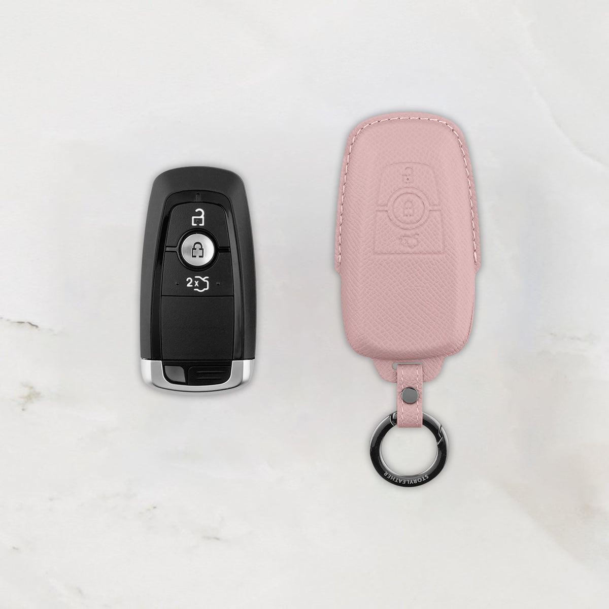 Pink Leather Key Cover for Ford Smart Key (Style R3)