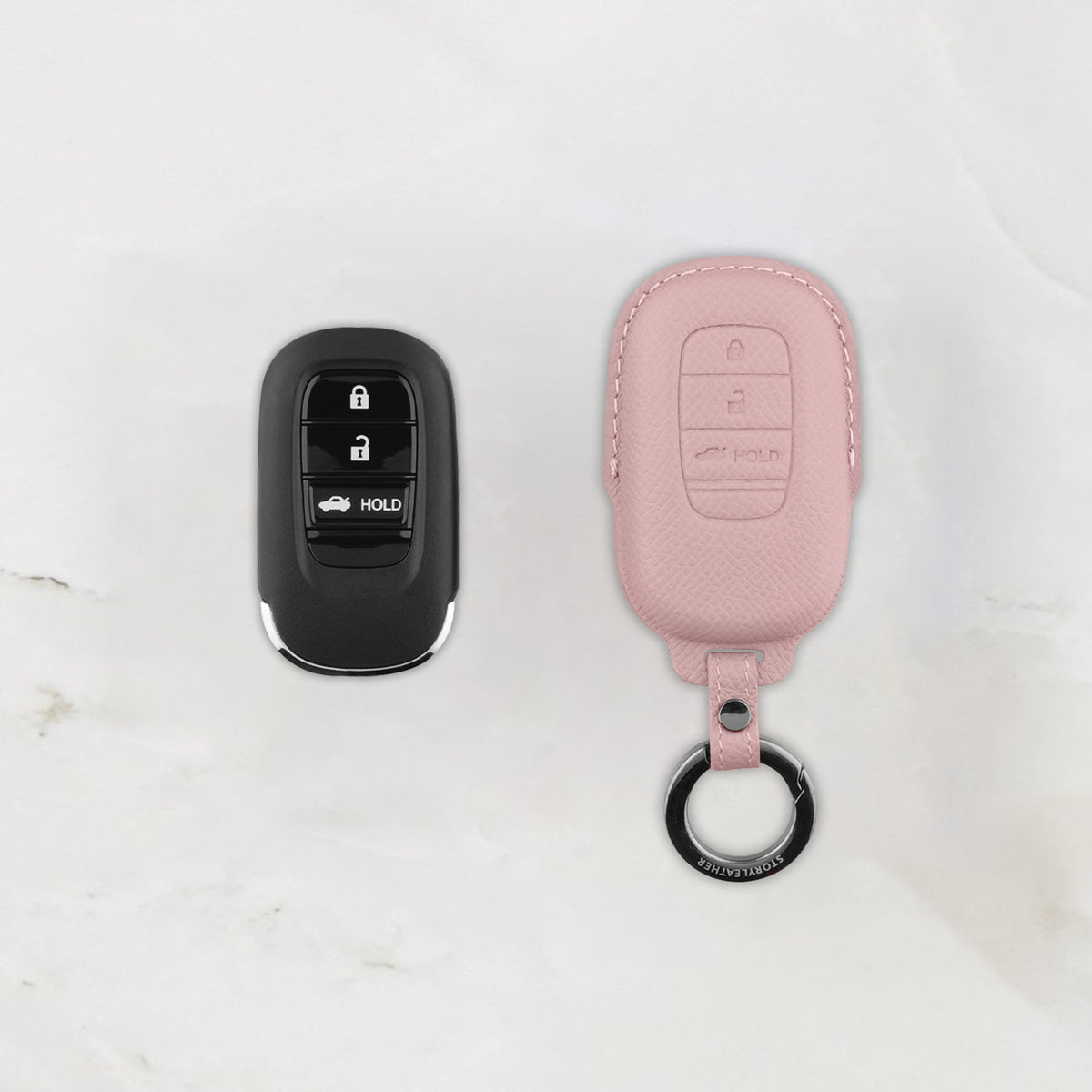 Pink leather key cover for Honda smart key