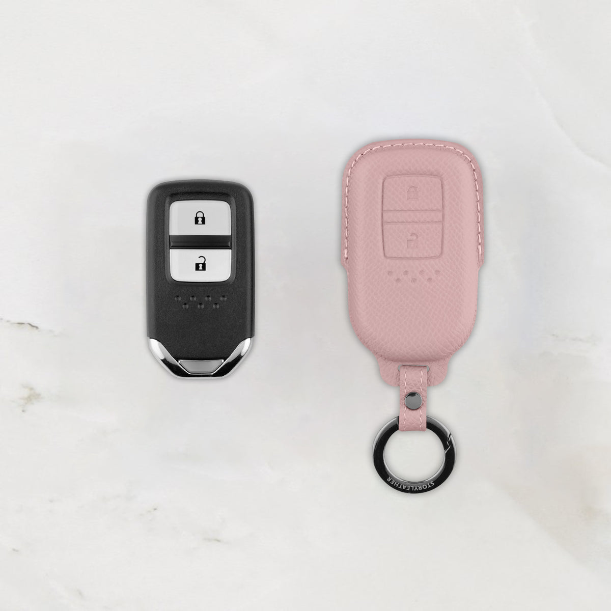 Pink leather key cover for Honda smart key