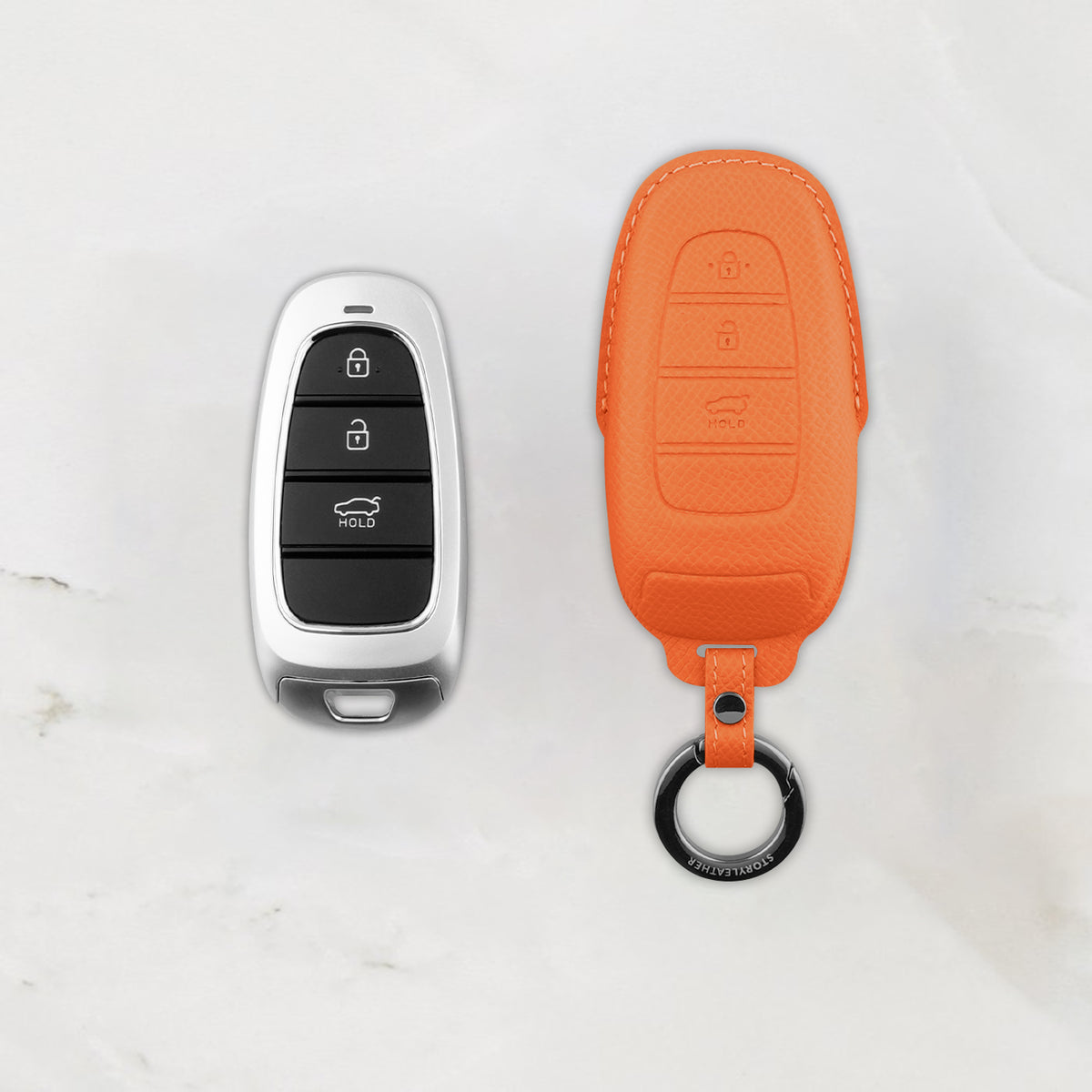 Orange leather key cover for Hyundai smart key