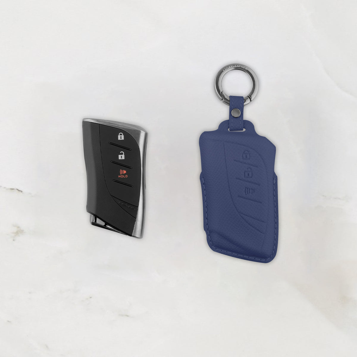 Blue leather key cover for Lexus smart key