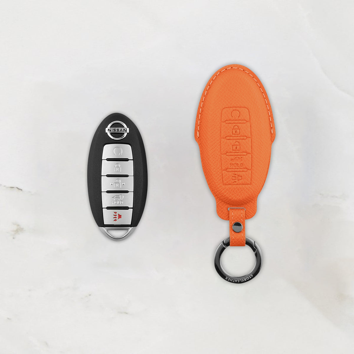 Orange leather key cover for Nissan smart key