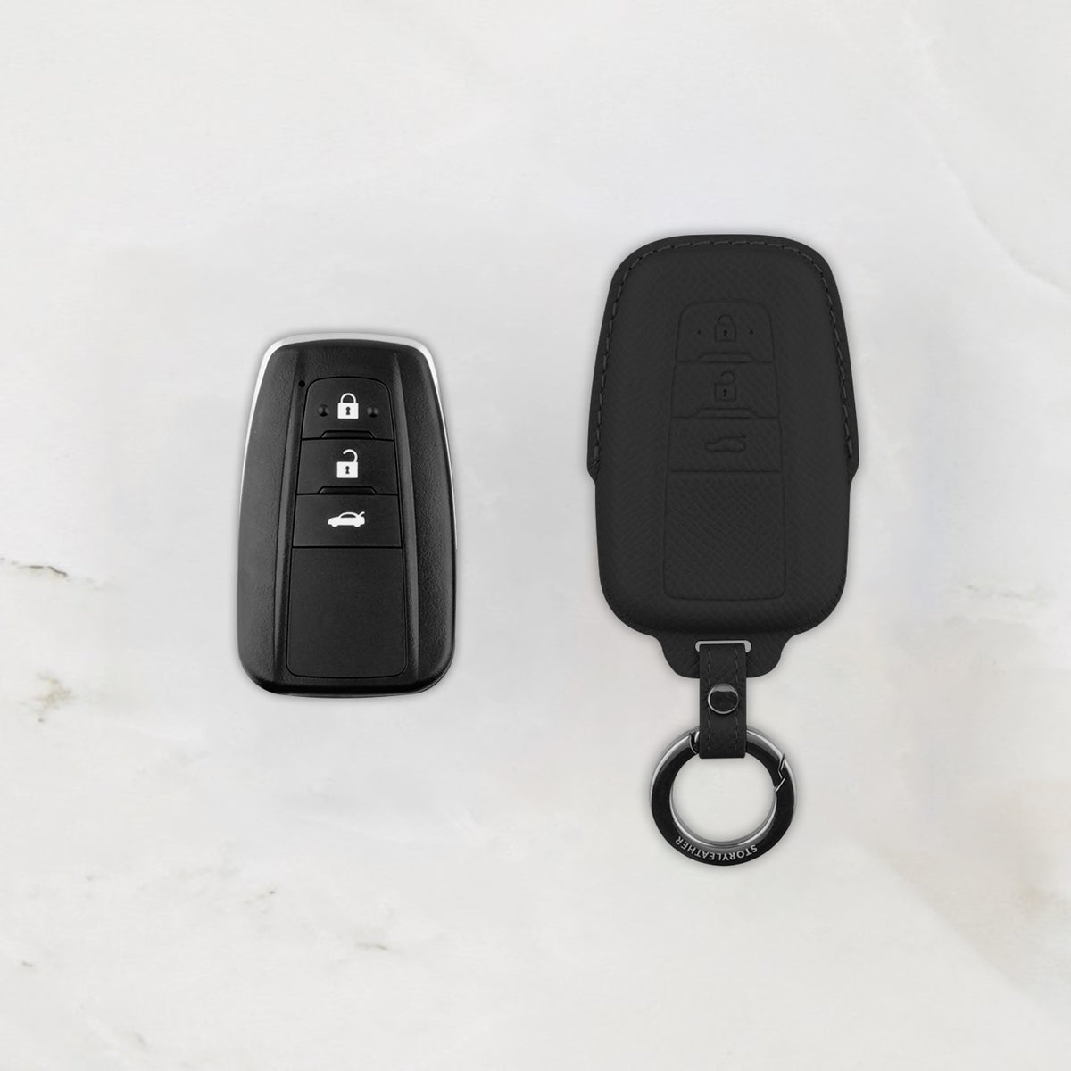 Black leather key cover for Toyota smart key