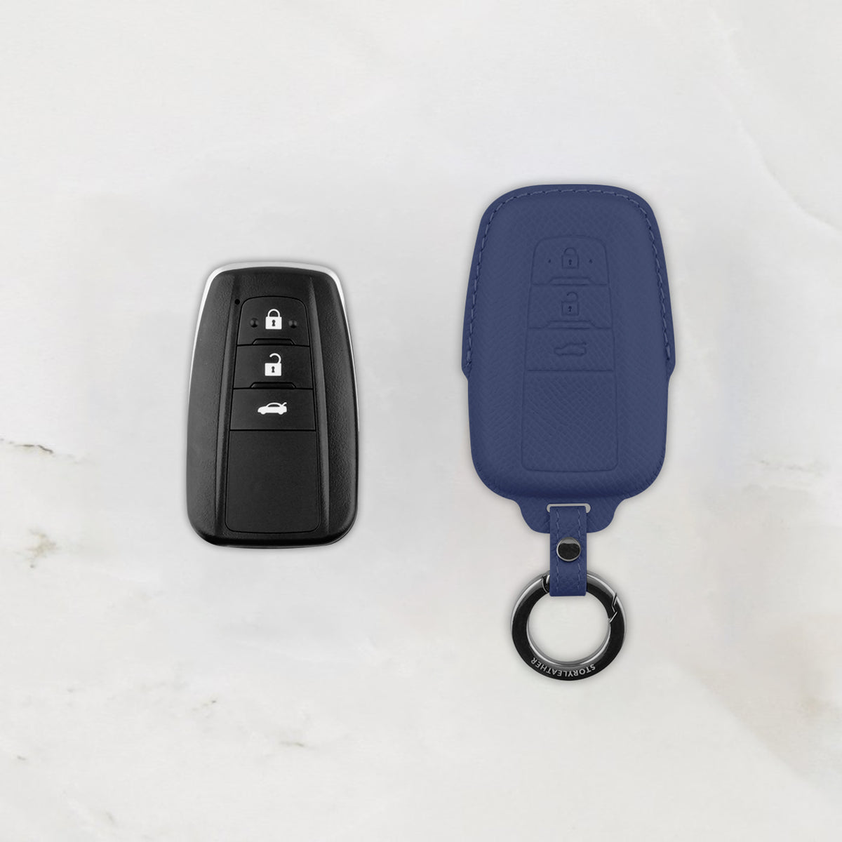 Blue leather key cover for Toyota smart key