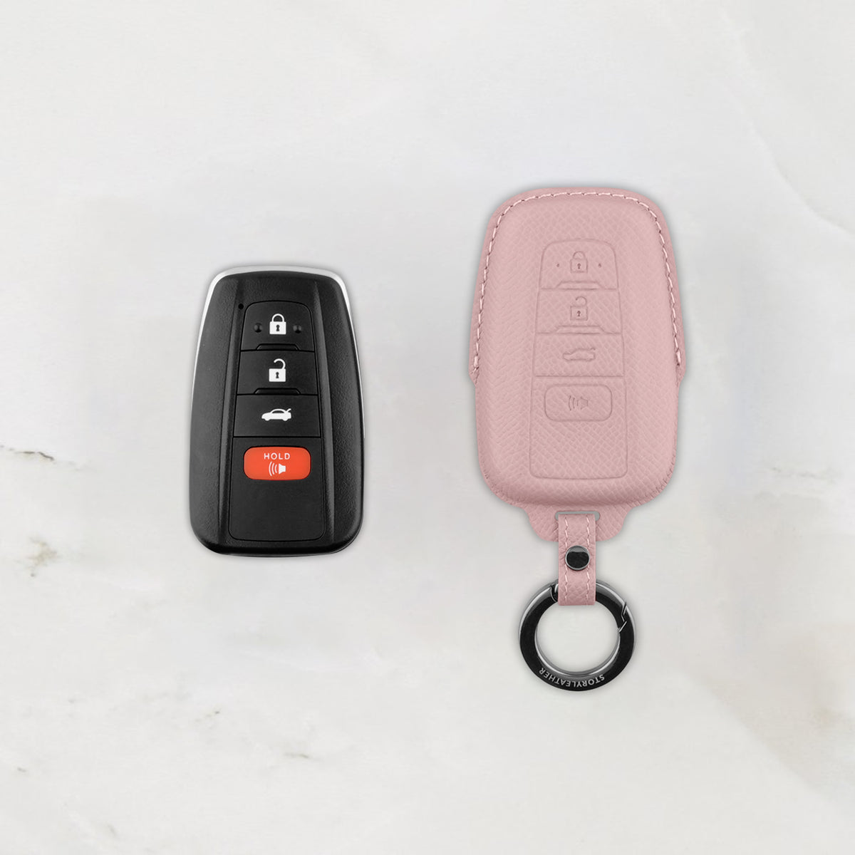 Pink leather key cover for Toyota smart key