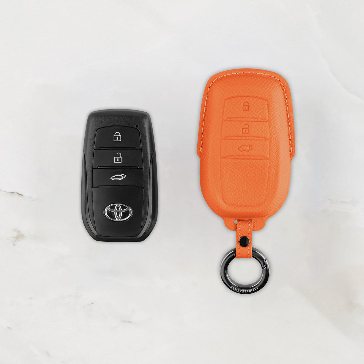 Orange leather key cover for Toyota smart key