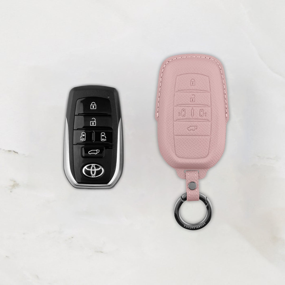 Pink leather key cover for Toyota smart key