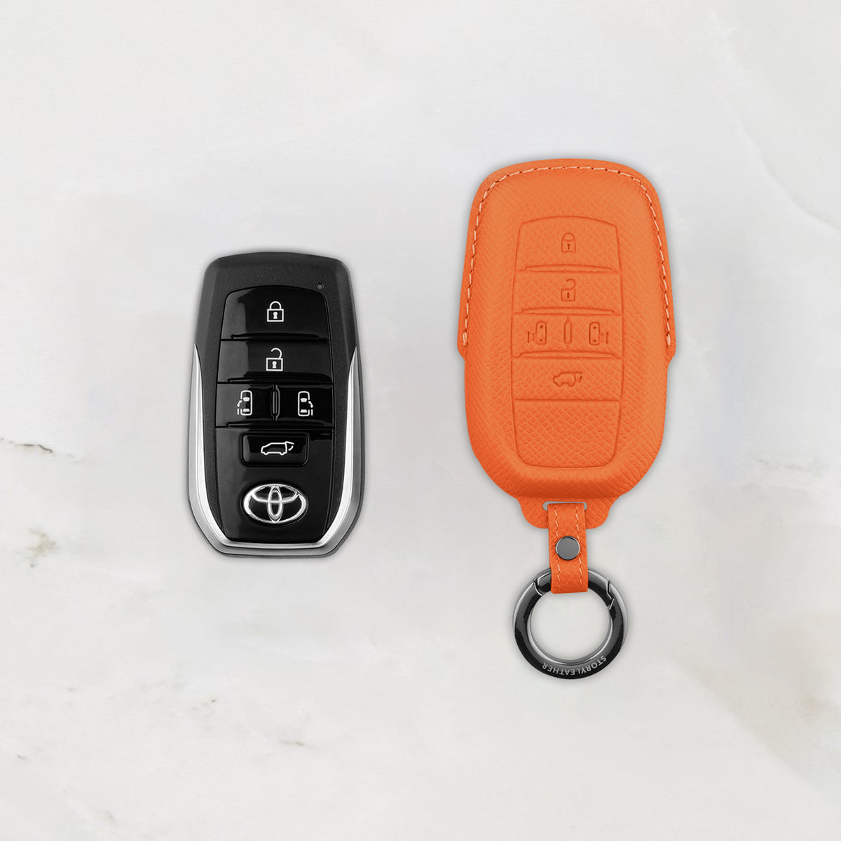 Orange leather key cover for Toyota smart key